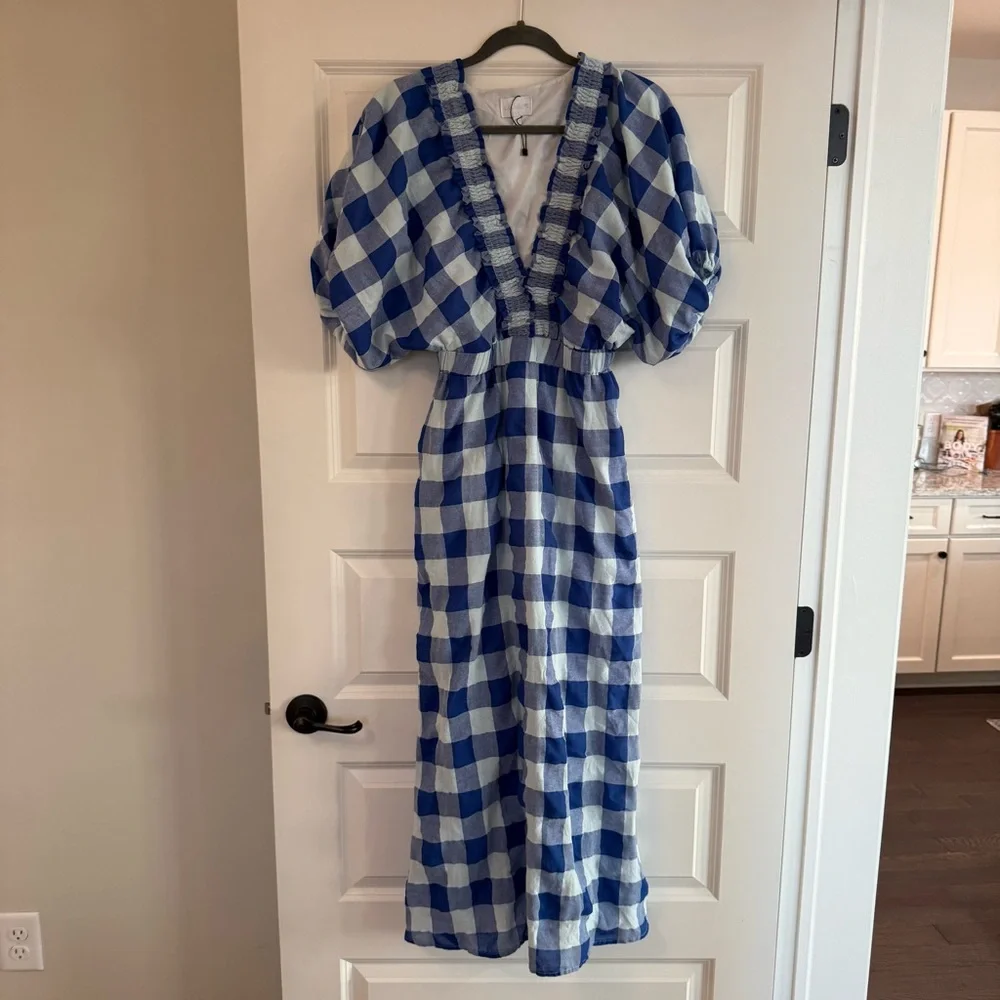 NWOT Sugarlips Hant Plaid V-Neck Midi Dress - Picture 3 of 7